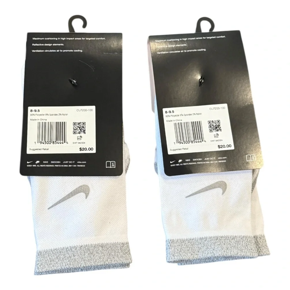 NIKE Dri-FIT Spark Cushioned Running Crew Sock 2 Packs Size 9.5-11W NEW